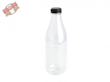 60 Stk. RPET Flaschen Trinkflasche Schraubverschluss 1000 ml mit schwarzem Deckel