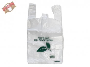 100 Stk. Hemdchentragetaschen "Bio-Tragetasche" 30x55 cm (14 my) weiß