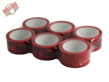 6 Rollen Packfilm selbstklebend 50mmx66lfm "Vorsichtglas+Kelch" rot/schwarz