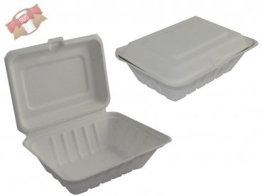 50 Stk. Lunchbox Menübox aus Zuckerrohr (Bagasse) ungeteilt 180x135 mm