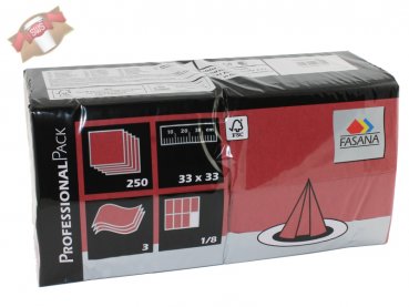 250 Stk. Servietten 1/8 Falz 3-lagig 33x33 cm velvet bordeaux rot