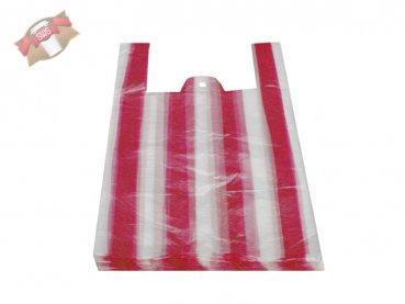 100 Stk. Hemdchentragetaschen rot weiß gestreift 30+14x50 cm
