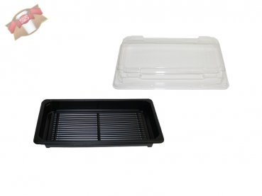 560 Stk. Sushi Schalen Box schwarz mit Deckel transparent 215x135x20 mm