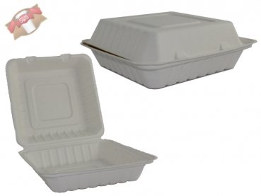 100 Stk. Lunchbox /Menübox aus Zuckerrohr / Bagasse 240x240mm