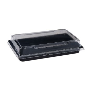 200 Stk. Sushi-Schalen PET schwarz mit Deckel 218 x 143 x 43 mm