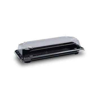50 Stk. Sushi-Schale mit Deckel PP/rPET 224 x 94 x 45 mm schwarz/klar
