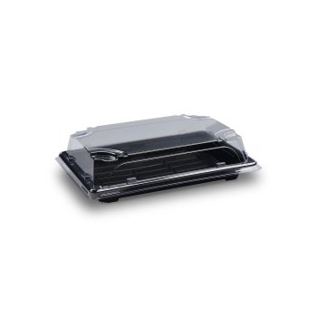 50 Stk. Sushi-Schale mit Deckel PP/rPET 188 x 130 x 45 mm schwarz/klar