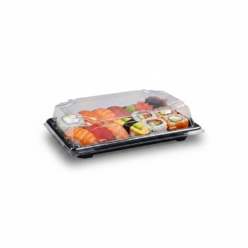 Preview: 50 Stk. Sushi-Schale mit Deckel PP/rPET 188 x 130 x 45 mm schwarz/klar