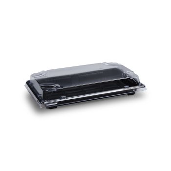 50 Stk. Sushi-Schale mit Deckel PP/rPET 217 x 136 x 45 mm schwarz/klar