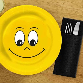 250 Stk. Pappteller Frischfaser rund Ø 23 cm gelb Smiling Face mit Fettbarriere