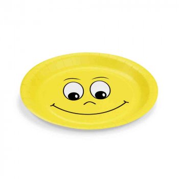 250 Stk. Pappteller Frischfaser rund Ø 23 cm gelb Smiling Face mit Fettbarriere