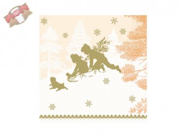 300 Stk. Servietten 40x40 cm Weihnachtsmotiv Schlittenfahrt terrakotta