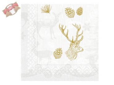 600 Stk. Servietten 3-lagig 40x40 cm Weihnachtsmotiv Bruno braun-gold