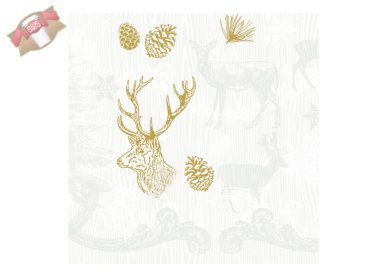 600 Stk. Servietten 3-lagig 33x33 cm Weihnachtsmotiv Bruno braun-gold