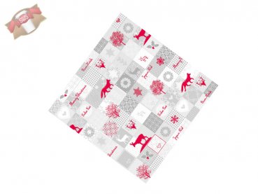 60 Stk. Weihnachtstischdecke aus Linclass 80x80 cm Tischdecke Motiv Pepe grau-rot