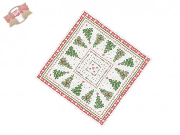 60 Stk. Weihnachtstischdecke aus Linclass 80x80 cm Tischdecke Motiv Gina rot-grün