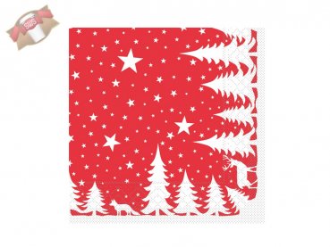 600 Stk. Weihnachts-Serviette 40 x 40 cm 1/4 Falz 3-lagig Motiv Lennert rot