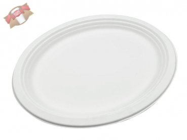 50 Stk. Menüteller aus Zuckerrohr Bagasse ungeteilt oval Ø 320x255x0,22 mm