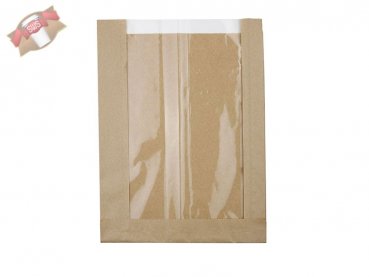 500 Stk. Papierbeutel mit Fenster aus Bio-Folie 20+5x26,7 cm braun