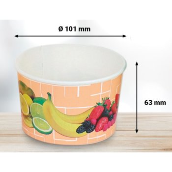 Preview: 50 Stk. Eisbecher Hartpapierbecher 270 ml Früchte Lachs/Rosa Ø 101 x 63 m