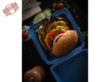 50 Stk. Mehrweg Hamburgerboxen "ToGo" blau 157 x 157 x 84 mm