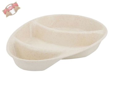 60 Stk. Mehrweg-Menü-Teller Pfandteller 275x200x35mm 3 Kammern tropfenförmig Cashew creme-weiß