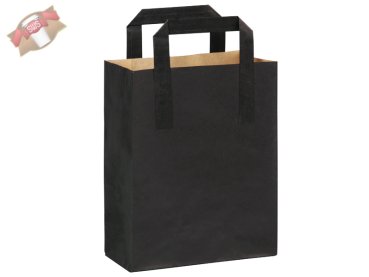 500 Stk. Bio-Papiertüte Papiertasche mit Griffen schwarz 175x90x230 mm