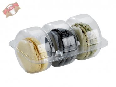 300 Stk. Plastik Einsätz für 3 Macarons transparent 93x67x20 mm