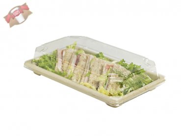 200 Stück Bio Sushi Schachtel aus Zuckerrohr mit transparenter Deckel 213x133mm