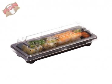 200 Stück Schwarze Sushi Schachteln mit transparentem Deckel 165x90x40mm