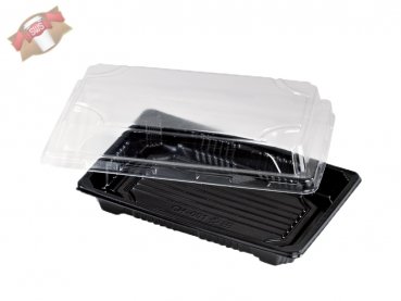200 Stück Schwarze Sushi Schachteln mit transparentem Deckel 170x120x40mm