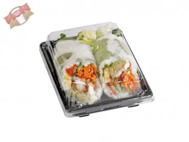 200 Stück Schwarze Sushi Schachteln mit transparentem Deckel 220x140x40mm