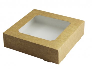 200 Stück Tortenkarton mit Sichtfenster naturbraun 19x19x5 cm
