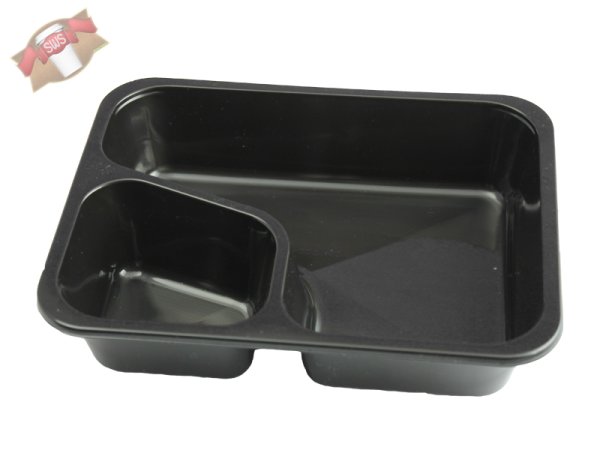 320 Stk. Menü Schalen Siegelschalen PP 227x178x50mm 1250 ccm schwarz 2-geteilt
