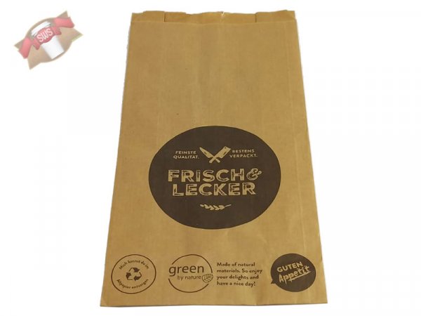 1000 Stk. Metzgerfaltenbeutel Nr. 3 braun "Frisch & Lecker"