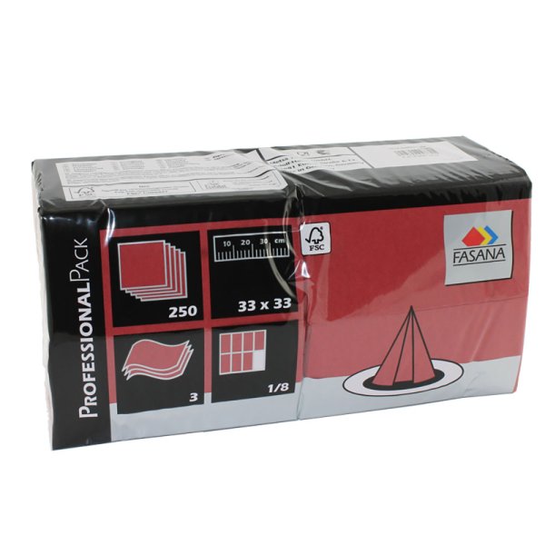 250 Stk. Servietten 1/8 Falz 3-lagig 33x33 cm velvet bordeaux rot