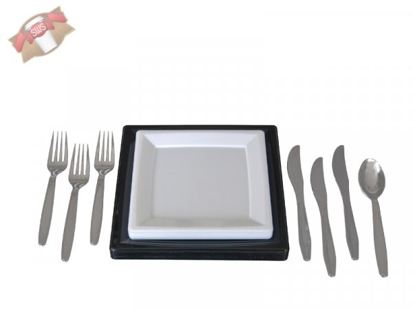 1 Stk. 30 tlg. Premium Einweg-Set mit 6 Tellern, Messern, Gabeln und Löffeln