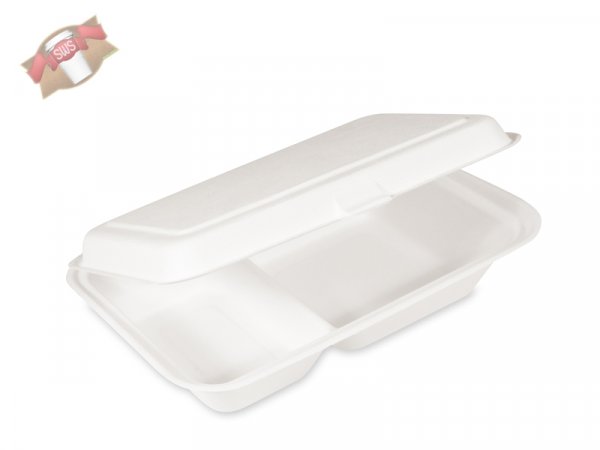 50 Stk. Lunchbox Menübox aus Zuckerrohr (Bagasse) 2-geteilt 250x162 mm