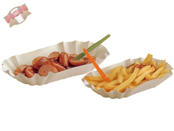 250 Stk. Pappschalen Pommesschalen 9x16x3 cm KU 0 mit Fettbarriere