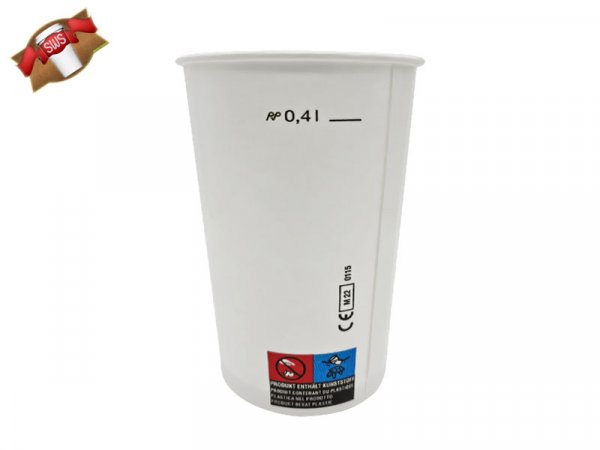 50 Stk. Pappbecher Trinkbecher Ausschankbecher 0,4 l weiß