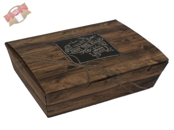 400 Stk. Snackbox Klappbox "Enjoy your Meal" in Holzoptik