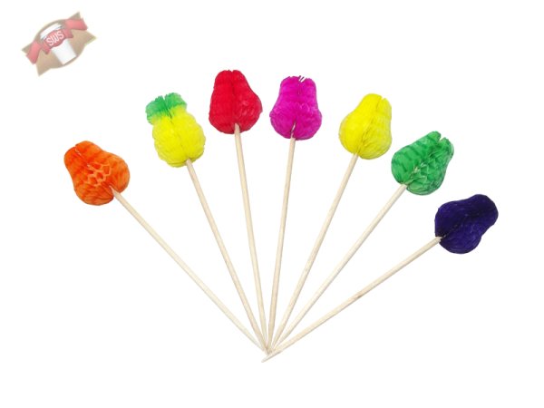 50 Stk. Deko Picker Früchte bunt gemischt 8,5 cm lang