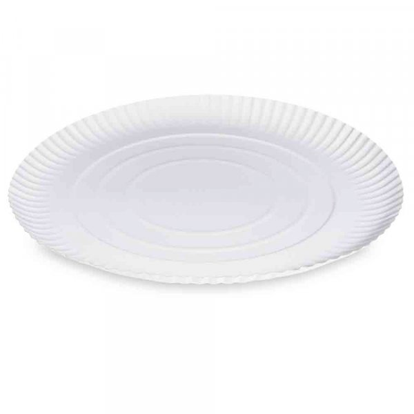 50 Stk. weiße runde Pappteller Ø 34 x 3 cm – Imbissteller & Kuchenteller
