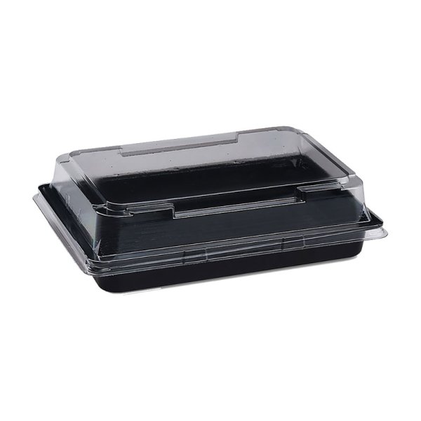 500 Stk. Sushi-Schalen PET schwarz mit Deckel 171 x 123 x 43 mm