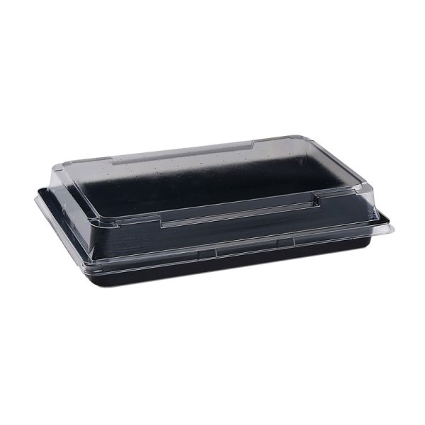 200 Stk. Sushi-Schalen PET schwarz mit Deckel 218 x 143 x 43 mm