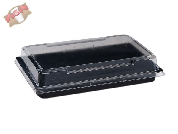 200 Stk. Sushi-Schalen PET schwarz mit Deckel 218 x 143 x 43 mm