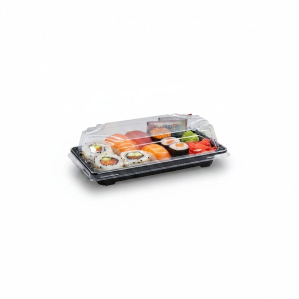 50 Stk. Sushi-Schale mit Deckel PP/rPET 167 x 93 x 45 mm schwarz/klar