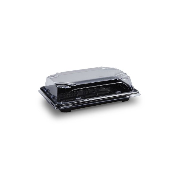 50 Stk. Sushi-Schale mit Deckel PP/rPET 165 x 118 x 45 mm schwarz/klar
