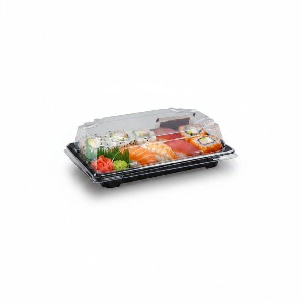 50 Stk. Sushi-Schale mit Deckel PP/rPET 165 x 118 x 45 mm schwarz/klar