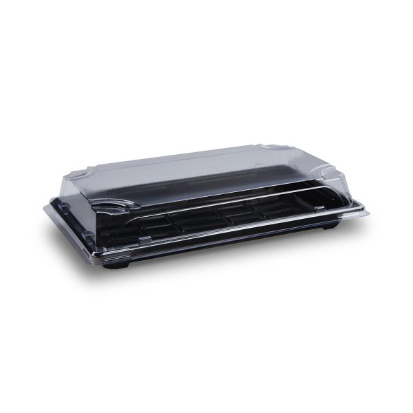 50 Stk. Sushi-Schale mit Deckel PP/rPET 240 x 147 x 45 mm schwarz/klar
